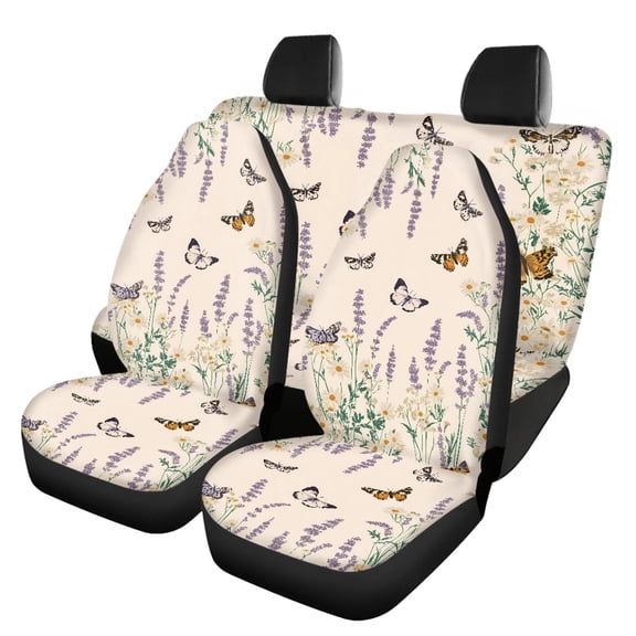 FOR U DESIGNS Butterfly Lavender Print Car Seat Covers Full Set Non-Fading Front and Rear Split Bench for Cars Comfortable Split Bench Rear Seat Universal Fit Vehicle Sedan Truck SUV