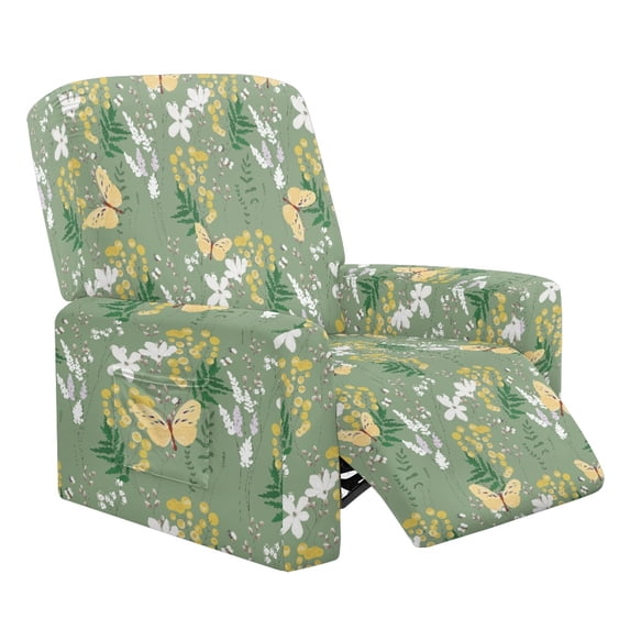 FOR U DESIGNS Butterfly Leaf Pattern Recliner Chair Covers with Arms, Reusable Lazy Boy Recliner Covers Soft Couch Cover Furniture Protector with Storage Pocket