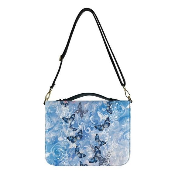 FOR U DESIGNS Butterfly Marble Stripes Bible Cases for Woman Size Large PU Leather Bible Carrying Cases Casual Personalized Book Organizer Bag with Zipper Bible Bag for Men with Strap