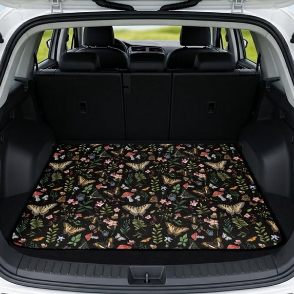 FOR U DESIGNS Butterfly Mushroom Flower Print Trunk Mat Cargo Liner Non-Slip Rear Trunk Protection All-Weather Cargo Mat Durable Car Accessories for Sedan SUV Van