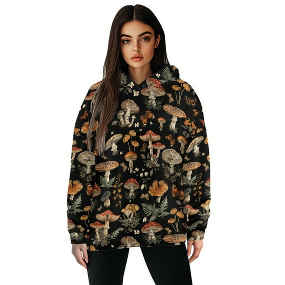 FOR U DESIGNS Butterfly Mushroom Women Hooded Oversized Hoodies Pullover Sweatshirts Size S Long Sleeve Activewear Tops for Women Loose Fit Hoodie Trendy Graphic Fall
