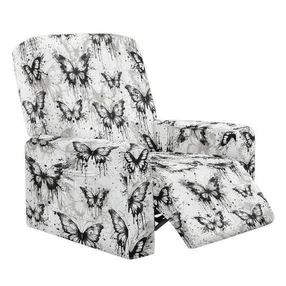 FOR U DESIGNS Butterfly Paint Splatter Print Recliner Chair Covers 4 Pcs Elastic Recliner Couch Covers Breathable Reclining Slipcovers Furniture Protector with Storage Pocket