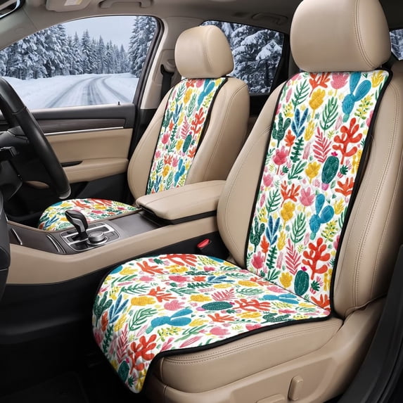 FOR U DESIGNS Cactus Leaves Floral Print Universal Fit Front Car Seat Cover Car Front Seat with Anti-Slip Buckle & Metal Hooks, All Season, Washable, Heavy Duty, Universal Fit