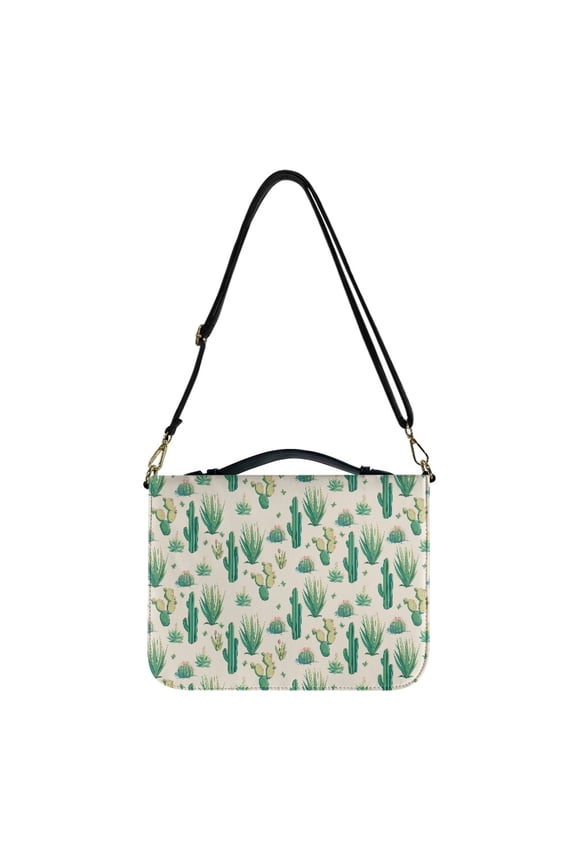 FOR U DESIGNS Cactus Pattern Bible Case with Strap Casual Sturdy Bible Protective Carrier Size Medium Lightweight Bible Case Carrying Book Cases Waterproof Leather Bible Covers for Men