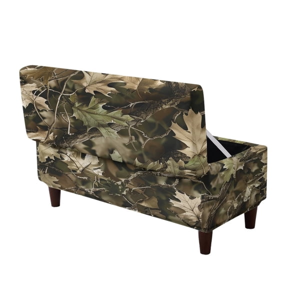 FOR U DESIGNS Camo Hunting Leaf Print Flip-Top Ottoman Cover Stretch Washable Footrest Storage Stool Slipcover with Elastic Bottom, Soft Non-Slip Bench Protector for Bedroom