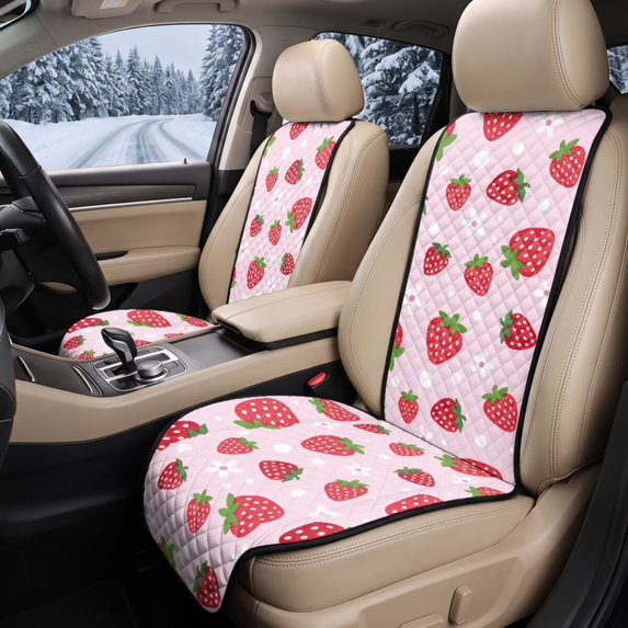 FOR U DESIGNS Car Seat Cover Non-Slip Universal Car Accessories Pink Strawberry Flower Print, All-Season, Comfort, Washable Polyester, Quilted Car Accessories for Most Cars SUVs Trucks