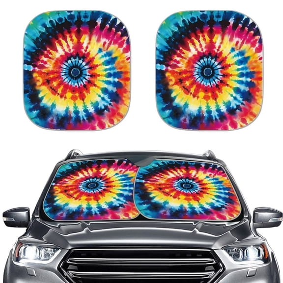 FOR U DESIGNS Car Sun Shade Windshield Rainbow Whilpool Tie Dye Car Accessories Fashion Windshield Shades for Most Car SUV Truck 2 PCS Universal Auto Sun Visor for Front Window