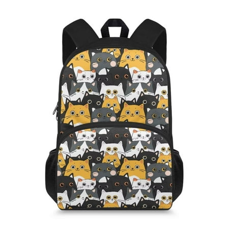 FOR U DESIGNS Cartoon Cats Middle School Backpack Large Capacity Bookbag with 2 Sides Pockets, Cute Shoulder Backpack with Zipper Bagpack Middle School Bags Daypack