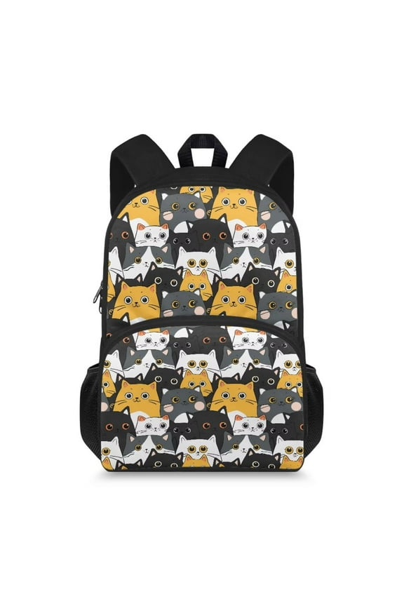 FOR U DESIGNS Cartoon Cats Middle School Backpack Large Capacity Bookbag with 2 Sides Pockets, Cute Shoulder Backpack with Zipper Bagpack Middle School Bags Daypack