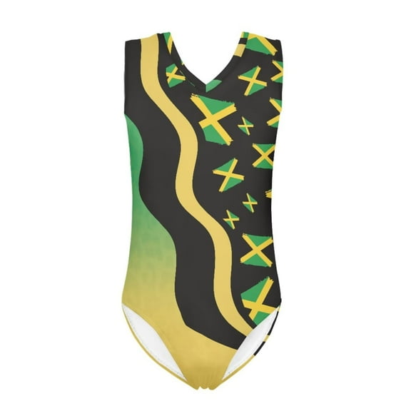 FOR U DESIGNS Casual One Piece Swimsuit for Teens Kids Girls Jamaican Flag Sleeveless Gymnastics Leotard for Dance Ballet Breathable Summer Swimwear Size 9-10