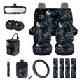 thumbnail image 1 of FOR U DESIGNS Cat Floral Moon Print 15 PCS Car Front Back Seat Covers Full Set, Steering Wheel Cover Seatbelt Strap Pad Trash Cans Rear View Mirror Cover Air Vent Storage Bag Coasters Keychain, 1 of 7