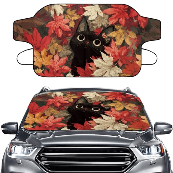 FOR U DESIGNS Cat Maple Leaf Print Thicken Car Windshield Snow Cover, All-Weather Auto Winter Frost Cover Waterproof Sunshade Snow Cover, 55.9 × 37.7 inches, Fits Truck, Van, SUV