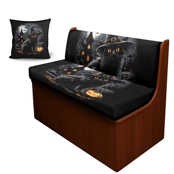 FOR U DESIGNS Cat Pumpkin Lantern Print RV Dinette Cushion Covers 3 Pieces Scratch-resistant Camper Seat Covers with Pillowcase, Dinette Booth RV Couch Cover Loveseat Sofa Chair Cover Halloween Decor