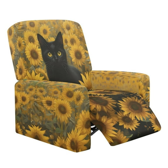FOR U DESIGNS Cat Sunflower Pattern Recliner Chair Covers Elastic Recliner Sofa Slipcovers with Armrest, Wear-Resistan Sofas Couches Slip Covers for Pet,Kids