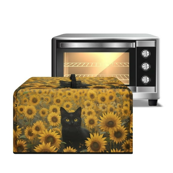 FOR U DESIGNS Cat Sunflower Print Microwave Oven Dust Cover Uv Protection Microwave Dust Covers Cloth Foldable Lid for Air Fryer Toaster Oven with Top Handle-S