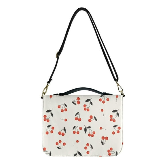 FOR U DESIGNS Cherry Bible Cover for Women Girls Kids Lightweight Sturdy Bible Protective Carrier Size Large Soft PU Leather Bible Cover with Shoulder Strap Carrying Book Case