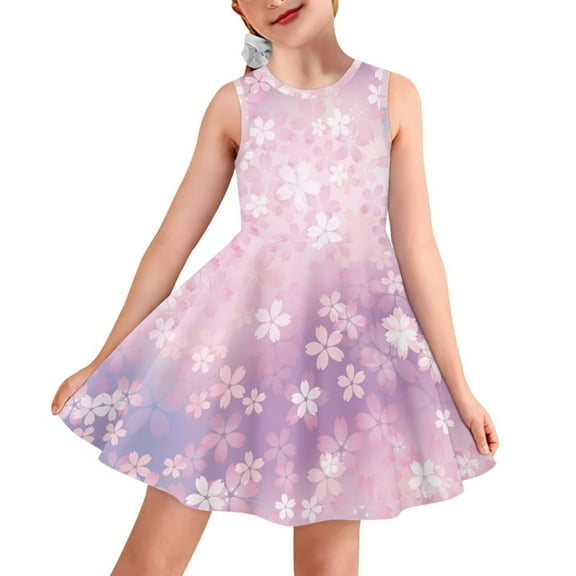 FOR U DESIGNS Cherry Blossom Girls Tank Dress Trendy High Waistline Princess Dress Toddler Outdoor Party Play T-Shirt Dress Toddlers Casual Sundress Size 11-12