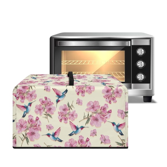 FOR U DESIGNS Cherry Blossom Hummingbird Print Microwave Oven Dust Cover Uv Protection Microwave Dust Covers Cloth Foldable Lid for Air Fryer Toaster Oven with Top Handle-L