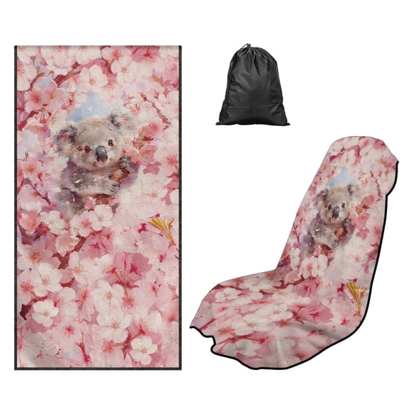 FOR U DESIGNS Cherry Blossom Koala Print Car Seat Covers for Trucks SUVs Sedans, Soft Car Seat Protector with Storage Bag Multi Purpose Microfiber Towels, Beach Towel, Picnic Towel, Yoga Mat, 2 Pack