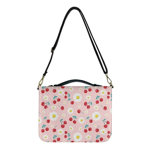 FOR U DESIGNS Cherry Daisy Bible Bags for Women Aesthetic Bible Case with Handle Size Medium with Adjustable Strap PU Leather Bible Carrying Cases for Standard Size Bible and Bible Accessories