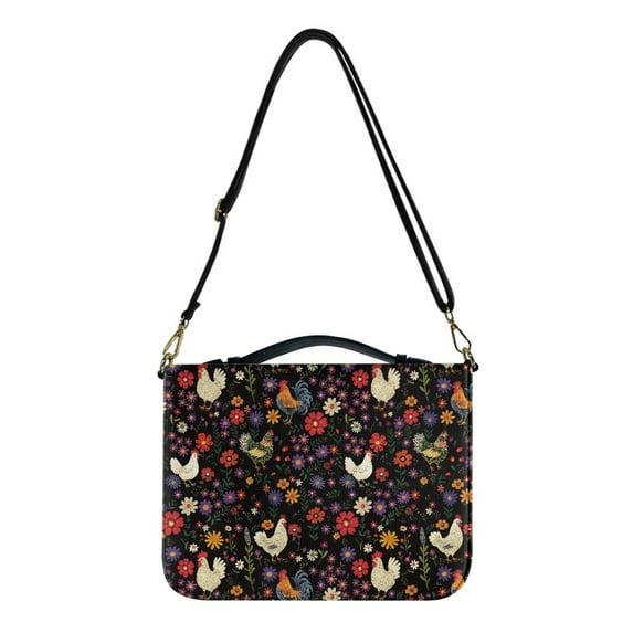 FOR U DESIGNS Chicken Floral Bible Cases for Women Leather Bible Cover Case Tote with Zipper Size X-Large Waterproof Bible Carrying Case with Handle and Strap Bible Accessories