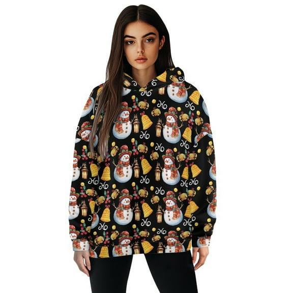 FOR U DESIGNS Christmas Snowman Hoodie Oversized Long Sleeve Loose Pullover Sweatshirt for Women Size S Activewear Tops for Women Loose Fit Hoodies Comfortable Hooded