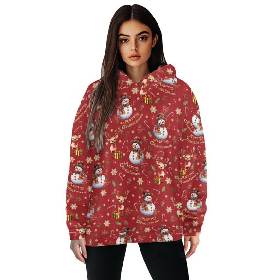 FOR U DESIGNS Christmas Snowman Hoodies for Women Oversized Hoodie Pullover Size M Long Sleeve Sweatshirts for Women Trendy Graphic Down-Shoulder Collar Hooded Pullover