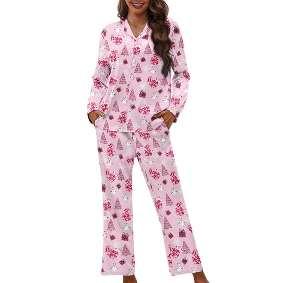 FOR U DESIGNS Christmas Snowman Pajama Sets for Women 2 Piece Button Up Long Sleeve Button Pajamas Tops for Women Size 3XL Womens Nightwear Sets Button Front Sleepwear