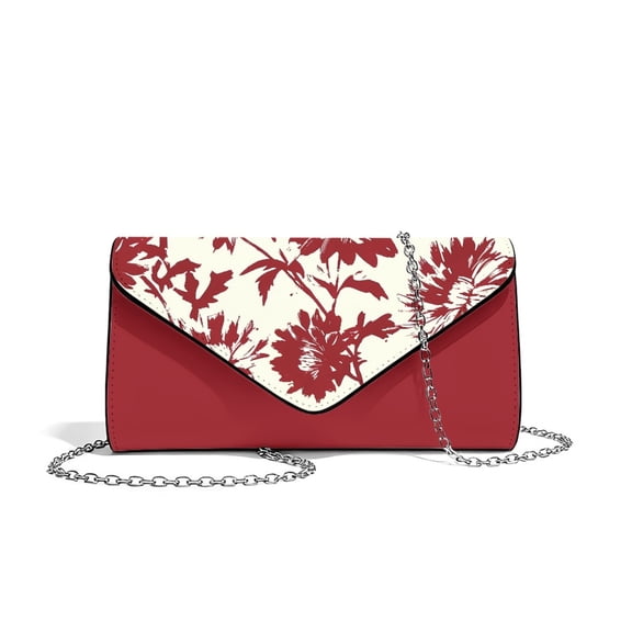 FOR U DESIGNS Chrysanthemum Flower Red Clutch Purses for Women Faux Leather Shoulder Bag Lightweight Handbags for Women for Wedding Cocktail Prom Party