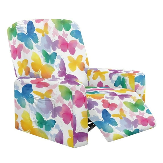 FOR U DESIGNS Colorful Butterfly Print Recliner Chair Covers with Armrest, Breathable Recliner Armchair Covers Stretch Lazy Boy Recliner Covers Home Decor Accessories