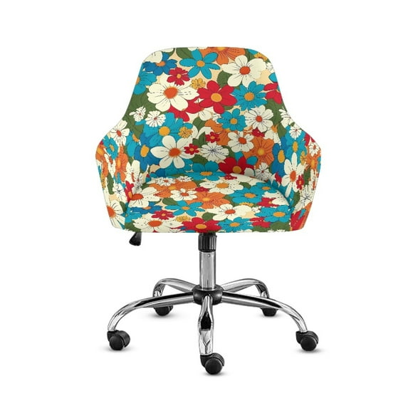 FOR U DESIGNS Colorful Flower Pattern Dining Room Chair Slipcovers Removable Curved Chairs Covers Sofa Armchair Protector Cover Pads Seat Slipcovers for Living Room