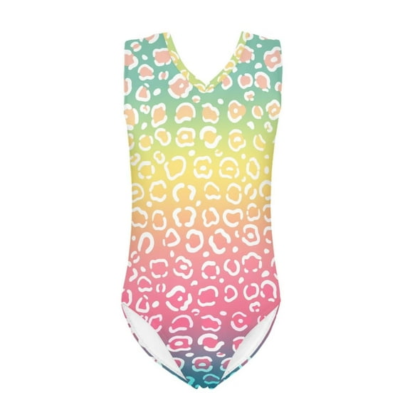 FOR U DESIGNS Colorful Leopard Print Girls Swimming One-Piece Swimsuit Size 3-4 Years Elastic Dancing Athletic Leotards Summer Kids Gymnastics Bathing Suit