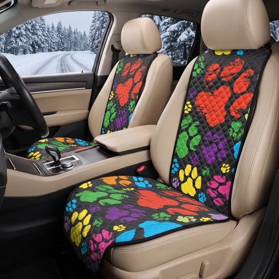 FOR U DESIGNS Colorful Paws Print Car Front Seat Covers Car Seat Protector Heavy Duty, Breathable Fabric, All Season Automotive Seat Cover Fits SUVs Sedan Vans
