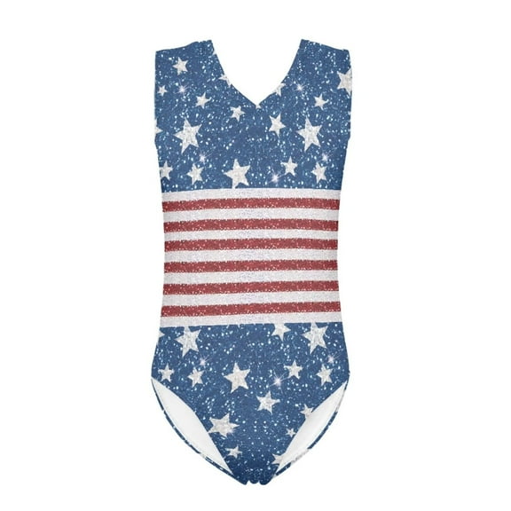 FOR U DESIGNS Comfortable Toddler Girl Bathing Suit American Flag One Piece Gymnastics Leotards Dancing Athletic Outfits Fashion Sleeveless Swimsuit Size 3-4