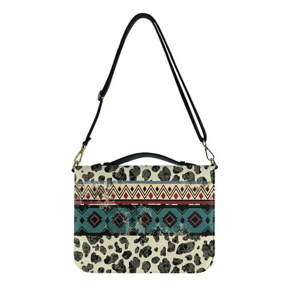 FOR U DESIGNS Cow Print Bible Bags for Women Aztec Ethnic Bible Cover Case Size L with Shoulder Strap Washable Bible Case Bag Book Carrying Case PU Leather Bible Protective Bag