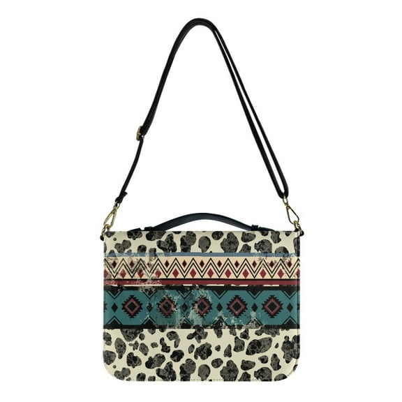 FOR U DESIGNS Cow Print Bible Bags for Women Aztec Ethnic Bible Cover Case Size M with Shoulder Strap Washable Bible Case Bag Book Carrying Case PU Leather Bible Protective Bag