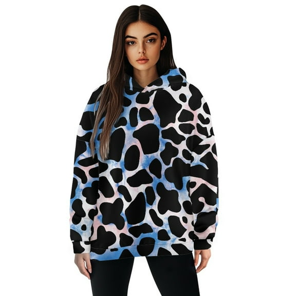 FOR U DESIGNS Cow Print Hoodies for Women Oversized Hooded Pullover Tops Size L Ladies Tunics Casual Shirts Long Sleeve Hoodie Pullover Loose Fit Activewear for Women