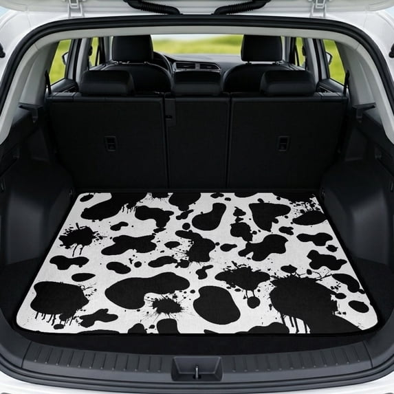 FOR U DESIGNS Cow Spot Dripping Print Trunk Cargo Liner for SUV Sedan Truck Non-Slip Trunk Mat All Weather Durable Rear Mat Universal Fit Cargo Protection