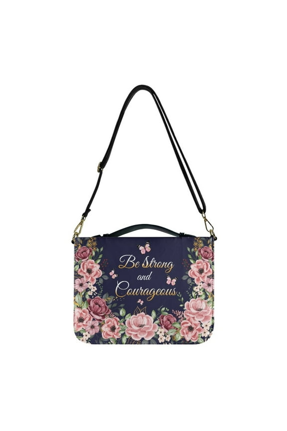 FOR U DESIGNS Cross Butterfly Floral Bible Case with Strap Size 2X-Large Waterproof Crossbody Backpack Bag Purse Church PU Bible Book Cover Christian Carrying Case Bible Accessories