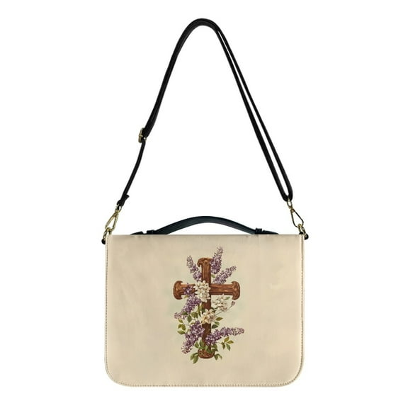 FOR U DESIGNS Cross Floral Bible Bags for Women Tote Washable Bible Case Size Medium with Shoulder Strap Church Leather Bible Cover Christian Holistic Leather Bible Bags Personalized