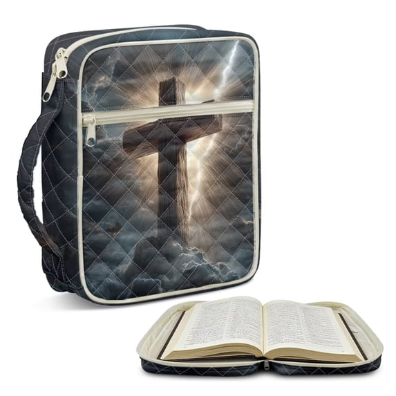 FOR U DESIGNS Cross Print Bible Cover for Women Men Lightweight Bible Carrier Tote Bag Large Capacity Protective Church Organizer Holder Bag with Handle