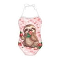 thumbnail image 1 of FOR U DESIGNS Cute Pink Halter Neck Swimsuit for Girls 7-8 Years Old Strawberry Sloth One Piece Bathing Suit Comfy Off Shoulder Swimwear Pool Beach Outfit, 1 of 6