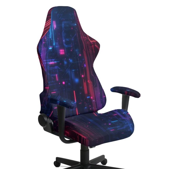 FOR U DESIGNS Cyberpunk Circuit Lines Print Gaming Chair Cover with Armrest Covers Computer Game Chair Slipcover Cat Scratch Proof Washable Removable Armchair Slipcover