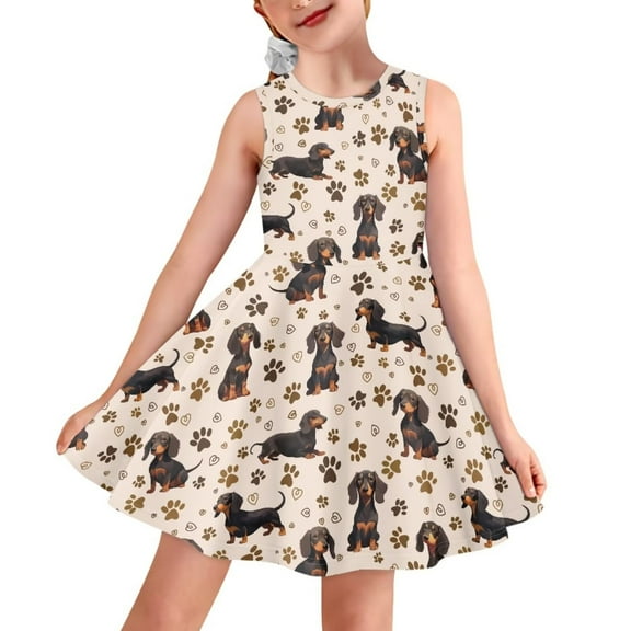 FOR U DESIGNS Dachshund Dog Sleeveless Dress Teen for Dance Party Vacation Adorable Round Neck Tank Dresses Stylish Knee Length Jumpskirt for 3-4 Years Old Kids Girls