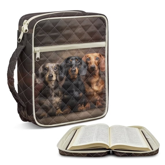 FOR U DESIGNS Dachshund Print Bible Cover with Handle Large Capacity Bible Carrier Tote Bag Quilted Bible Carrying Case Cover Christian Bible Accessories Gifts