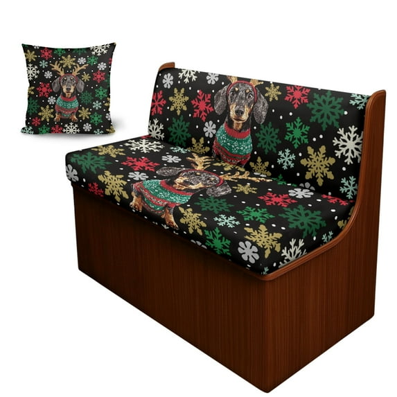 FOR U DESIGNS Dachshund Snowflake Pattern 3 PCS RV Dinette Cushion Covers Wear-Resistan Camper Seat Covers Dinette Booth Camper Cushion Pillow Cover Sofa Slipover Christmas Decor