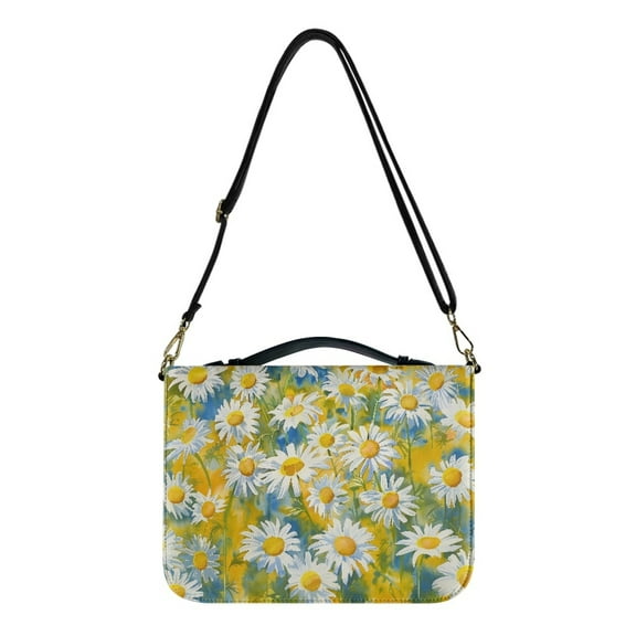 FOR U DESIGNS Daisy Bible Cover for Women Soft PU Leather Bible Bag with Zipper Sturdy Bible Protective Carrier Size 2X-Large Easy to Clean Crossbody Backpack Bag Purse for Bible Study Religious