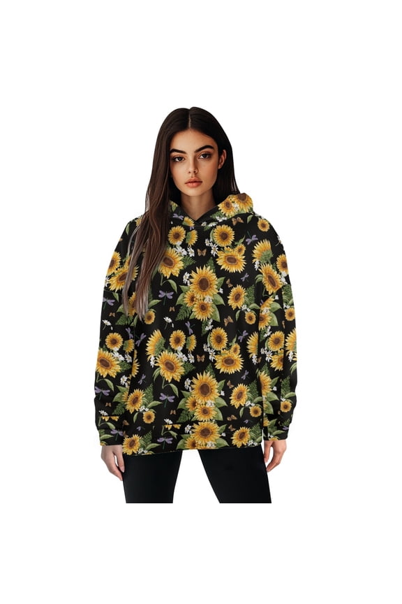 FOR U DESIGNS Daisy Sunflower Women's Oversized Hoodie Loose Fit Soft Pullover Hooded Sweatshirt Size M Long Sleeve Hoodies for Women with Designs Polyester Fall