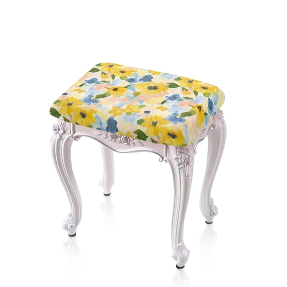 FOR U DESIGNS Daisy Yellow Pattern Stool Covers Rectangle 2 Pieces Stretch Saddle Bar Stool Slipcover Wear-Resistan Vanity Chair Cover Height Bar Stools Slipcovers