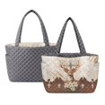 thumbnail image 1 of FOR U DESIGNS Deer Flower Cross Print Tote Bag for Women, Quilted Top Handbag with Side Pockets Lightweight Reversible Hobo Bag, Two Tone Tote Purse for Ladies School, 1 of 6